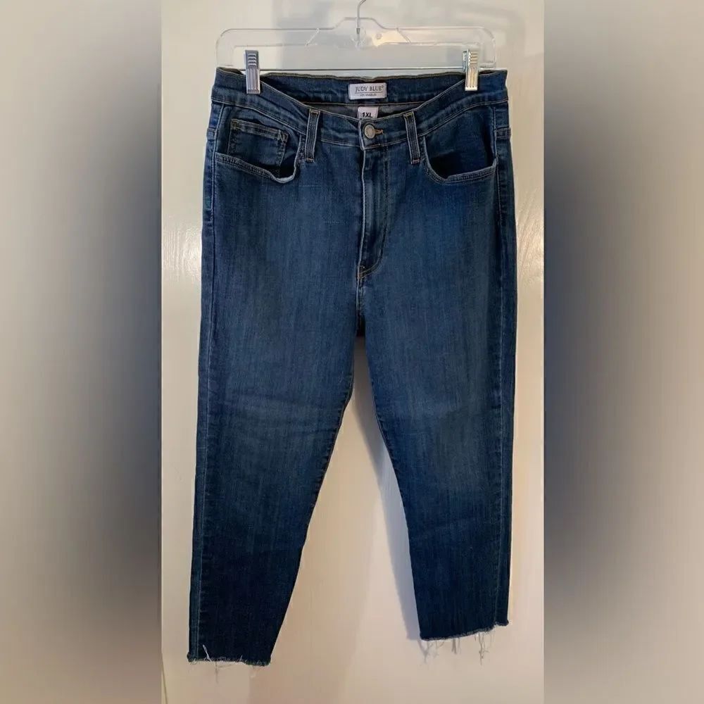 Judy blue EUC blue high waisted cropped fringe hem skinny jeans Size 1X